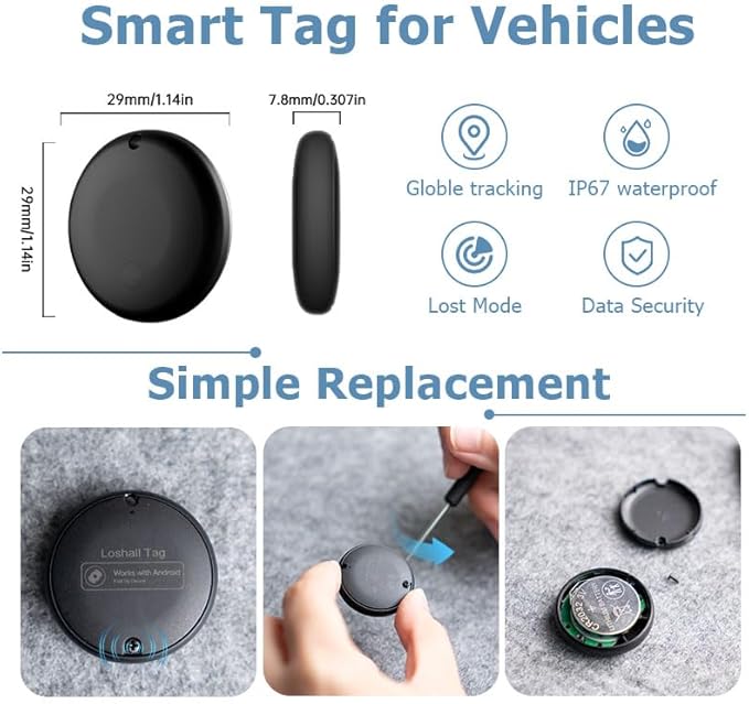 GPS Tracker for Vehicles Work with Built-in APP (Compatible with Android Device),Mini Car Tracker Tag With Magnet Global Coverage,Hidden Car Locator Device, No Monthly Fee or Subscription, No SIM Card
