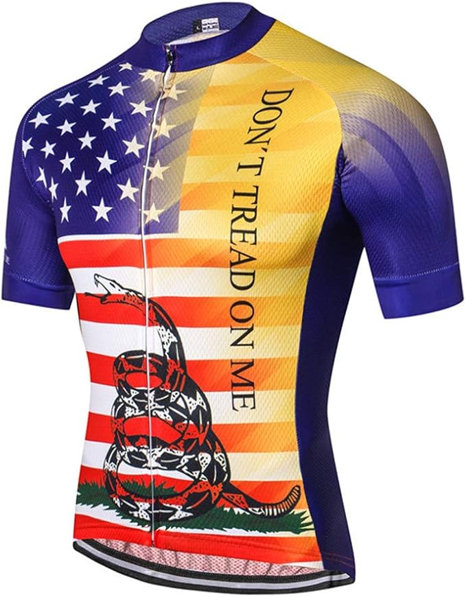 JPOJPO USA Cycling Jersey Men Short Sleeve Bike Shirts Biking Jersey Summer American Bicycle Tops with 3 Pockets Reflective