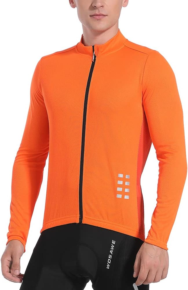 WOSAWE Men's Cycling Jersey Long Sleeve Bicycle Shirt Breathable Mountain Bike Tops for Riding, Running, Hiking