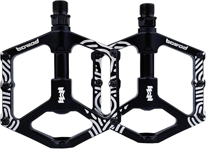 Road Bike Pedals Non-Skip, Aluminum Bicycle Pedals Clipless, Lightweight MTB Pedals Flat w 9/16" Silver Axel, Youth Mountain Bike Pedals w 12Pins for City Commuter BMX Tricycle Bike Pedals