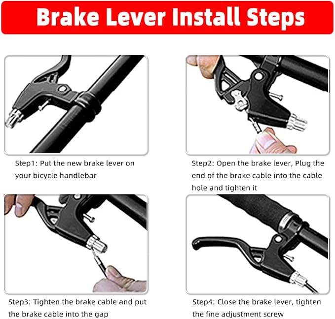V Brakes, Linear Bicycle Brake Set, Bicycle Brake Levers 2pcs Mountain Bike Brake Handles 2.5 Finger 2.2cm Diameter for Most Bicycle, Road Bike, MTB, BMX, Cycling
