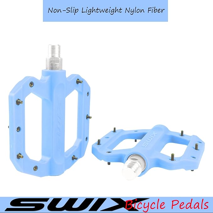 SWIX Bike Pedals Professional Mountain and Road Bike Flat Pedal Wide Paltform and Lightweight Non-Slip Pedal for 9/16" Bike/Hybrid Bike/E-Bike Parts Replacement Pedals Bike Accessories