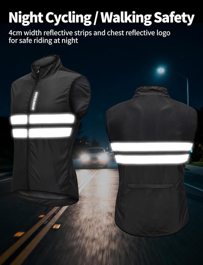 WOSAWE Men's High Visibility Cycling Wind Jacket Water Resistance Reflective Windbreaker