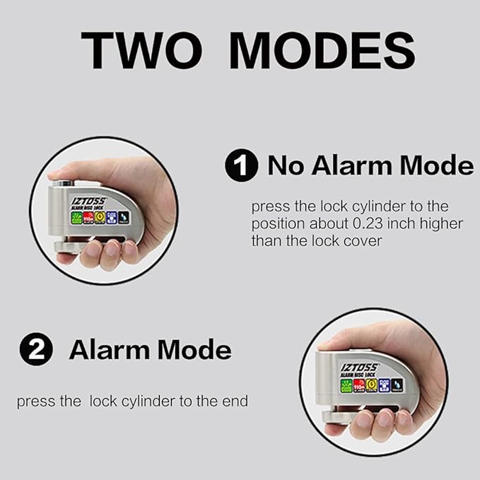 IZTOSS Motorcycle Alarm Disc Lock Anti-Theft Disc Brake Lock Waterproof 110 dB 7mm Pin 4ft Reminder Cable for Motorcycles Bicycles Scooter Carry Pouch（Optional Alarm）