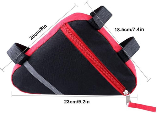 2 Pieces Bike Triangle Bag, Waterproof Bicycle Front Tube Frame Triangle Bag with Double-Sided Reflective Decoration (Red)