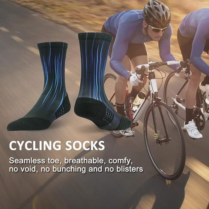 HUSO Cycling Socks for Men Women, Novelty Bike Socks Fun Running Basketball Athletic Crew Socks 3, 4, 7 Pairs