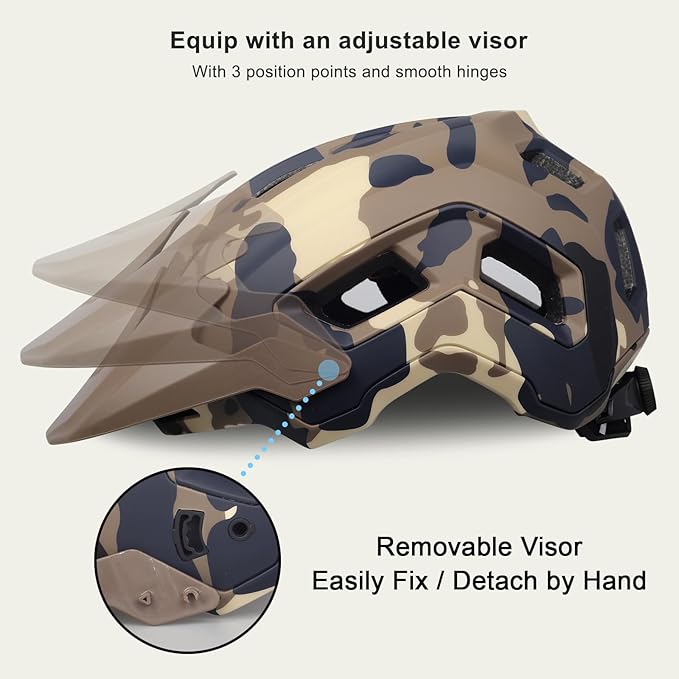 Bike Helmet for Adult & Youth, Lightweight MTB Helmet with Adjustable Visor for Mountain/Road Cycling, 2 Sizes for Men Women Boys Girls