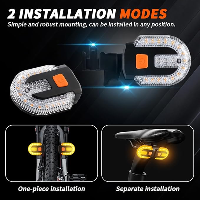 4Pcs Turn Signals for Bicycles with Alarm, USB Charging Remote Control Split/Integrated Bike Tail Light 5 Modes Waterproof Strobe Bike Rear Lights Can be Mounted on Front and Rear of Bicycle