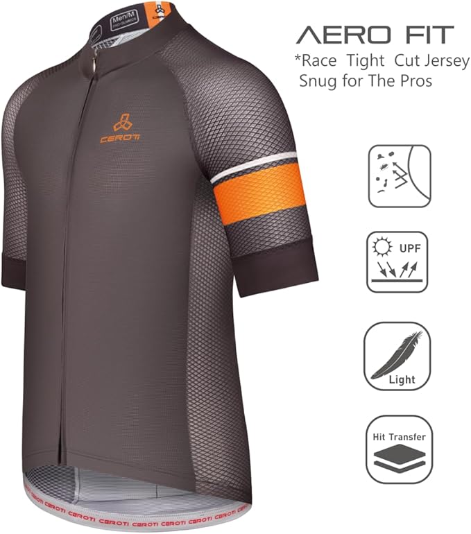 CEROTIPOLAR Snug Fit Men AirCool Cycling Jersey Bike Shirts UPF50+,PRO Dry Fit Light Weight Fabric