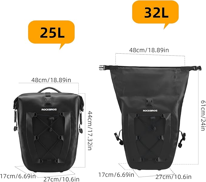 ROCKBROS Bike Panniers Waterproof Bike Rear Rack Bag Max 30L Large Capacity Bike Rear Panniers for Cycling Traveling Commuting 2 Pack