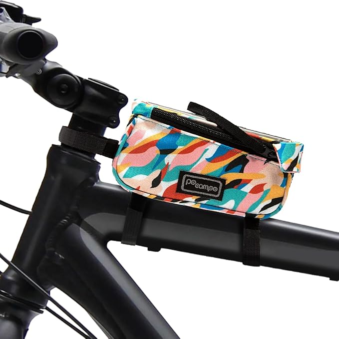 Po Campo Bike Phone Bag – Tussey Phone Holder for Bicycles – Top Tube Bag for Cycling - Waterproof Fabric Colorful Bike Pouch Storage for Women and Men (Waves)