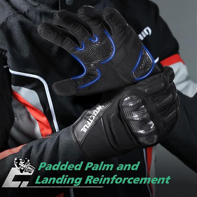 WTACTFUL Goatskin Leather Carbon Knuckle Motorcycle Gloves for Ultimate Protection and Comfort