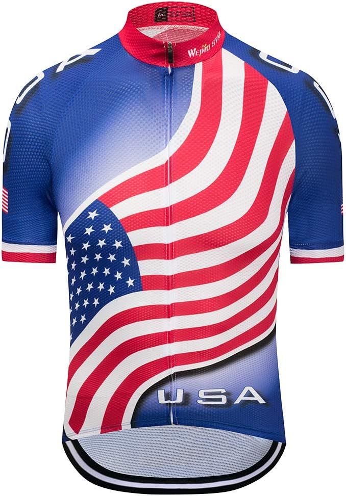Cycling Jersey Short Sleeve USA Style Bike Tops with Pocket Reflective Stripe