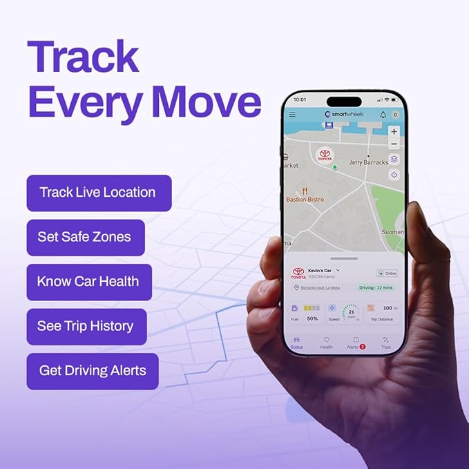 SmartWheels Real-time GPS Tracker|1-Month Free App Subscription Included| Location Tracking | Geo-Fencing| Driving & Vehicle Health Monitoring | Accident Alerts| for Families & Fleets|
