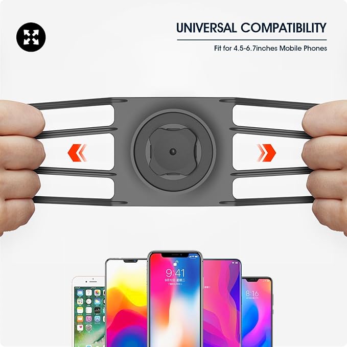 Bike Handlebar Phone Mount with Shockproof Silicone Grip – Quick-Lock Aluminum Out-Front Holder with Quad Safety Buckles & Elastic Strap, Fits 4.0”–6.7” Phones – Secure Fit for Road & Urban Rides