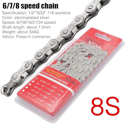 VXM Bike Chain 1/2" x 3/32" 116 Links 6/7/8 Speed, MTB/MTB/Road, 4000 lbs, Steel