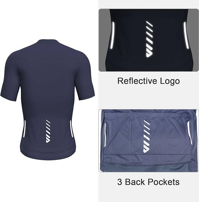 Lo.gas Cycling Jersey Men Short Sleeve, Road Bike Jerseys Full Zipper with Pockets, Bicycle Clothing Breathable Quick Dry