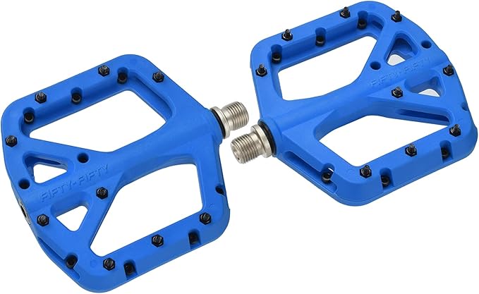 FIFTY-FIFTY Mountain Bike Pedals, Non-Slip MTB Nylon Composite, 9/16" Bicycle Pedals, Lightweight and Wide Flat Platform