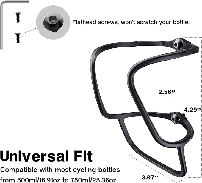 Mixed Bike Water Bottle Holder Cage - Carbon Fiber Reinforced - Ultra-Light 12g, Universal Bike Cup Rack for Road & MTB Bicycles - Secure Fit, No-Rattle, Includes Screws & Tool - Easy Install, Black