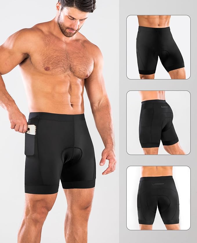 Niksa Cycling Shorts Men, 3D Padded Road and Mountain Bike Shorts, Breathable and Quick Dry with 3 Pockets Cycle Short Large Black