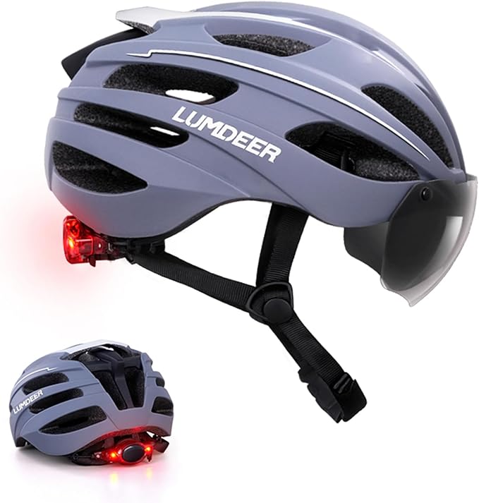 Lumdeer RC1 Bike Helmet for Adults - Superior 24 Airflow Road Cycling Bicycle Helmet Lightweight, USB Rechargeable Light, Ajustable Dial &Strap, Magnetic Goggles or Visor