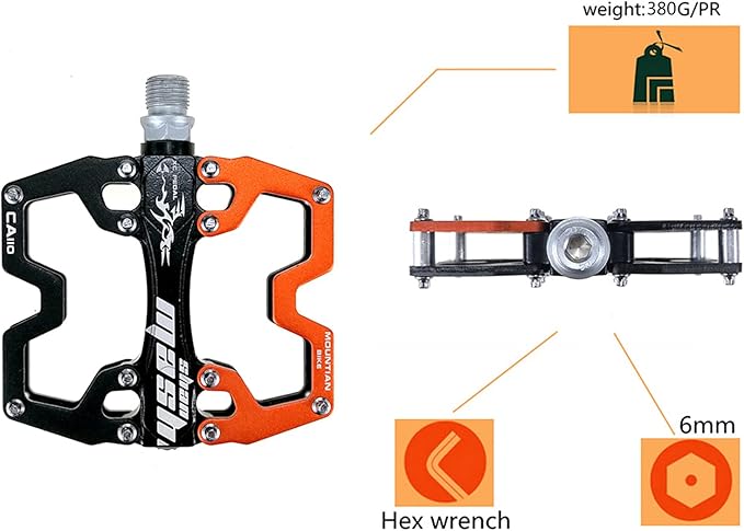 Mountain Bike MTB Pedals Parallel Bicycle Road Pedal 9/16 Inch Ultra-Light Flat Aluminum Alloy Sealed Bearing with Anti-Skid 1 Pair