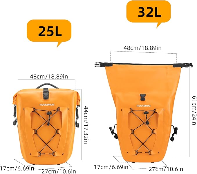 ROCKBROS Bike Panniers Waterproof Bike Rear Rack Bag Max 30L Large Capacity Bike Rear Panniers for Cycling Traveling Commuting 2 Pack