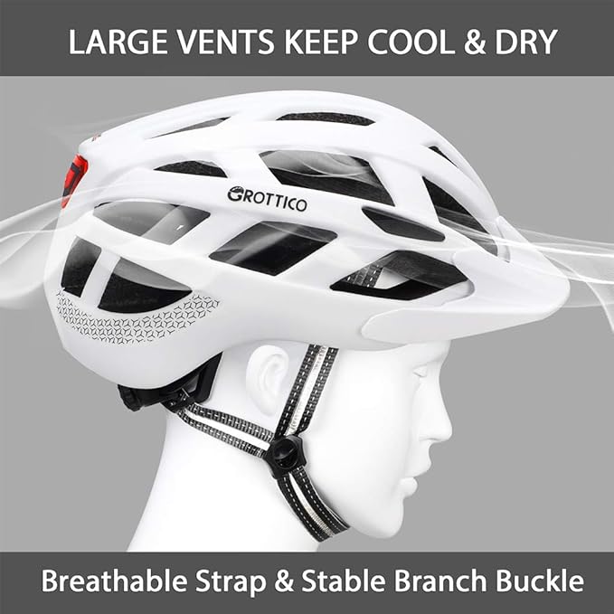 Adult-Men-Women Bike Helmet with Light - Mountain Road Bicycle Helmet with Replacement Pads & Detachable Visor