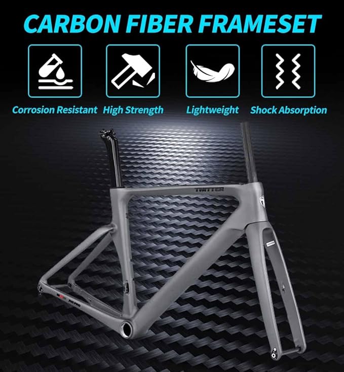 Carbon Fiber Disc Brake Frame 700c Road Bike Frameset 46CM/48CM/50CM/52CM/54CM Aero Race Frame Thru Axle F12×100mm R12×142mm Internal Routing T47