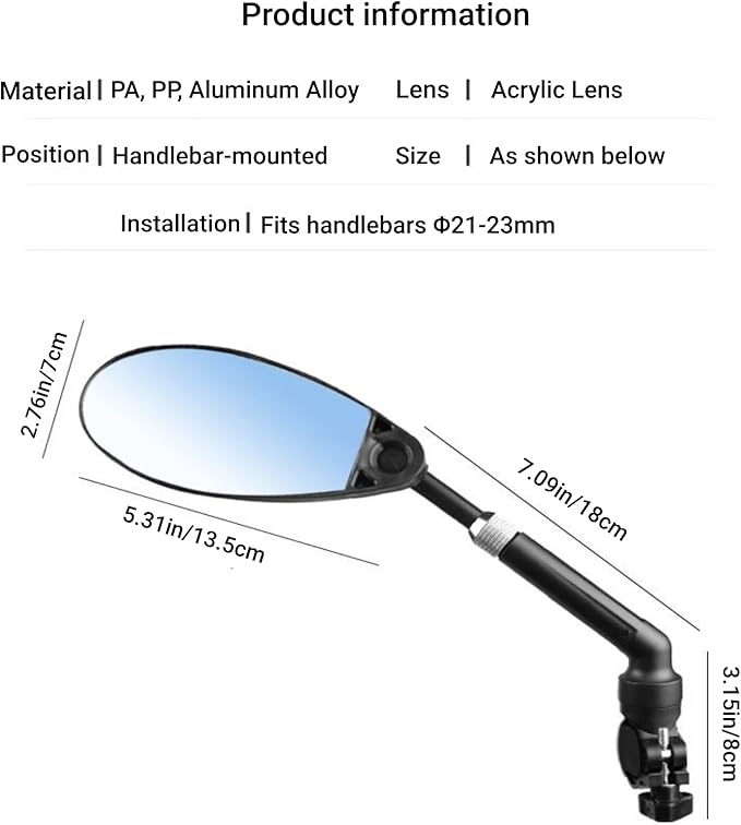 Bike Mirrors for Handlebar, 360° Rotation DH Rear View Bicycle Mirrors Bike Mirror Handlebar Mount for E-bike Mountain Road Bike Height Adjustable