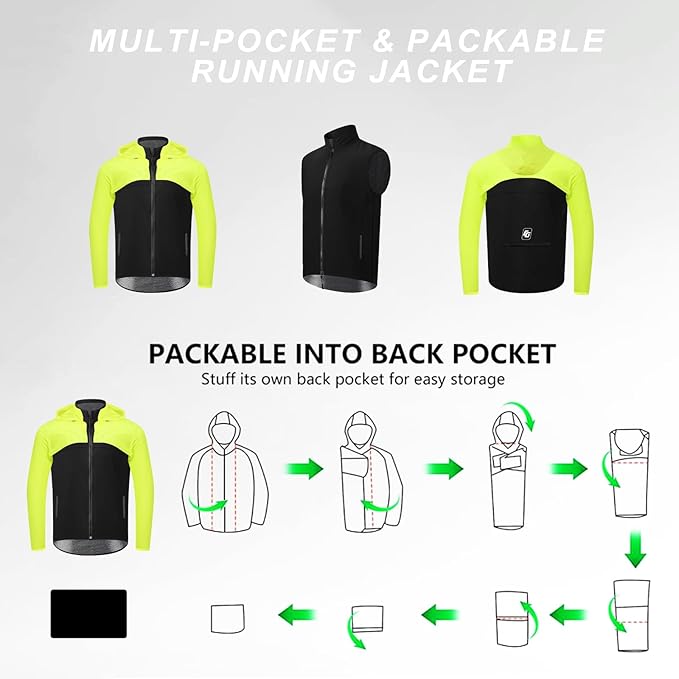 Men's Cycling Jacket Waterproof Windbreaker with Detachable Running Hiking Cycling Vest Packable Rain Coat