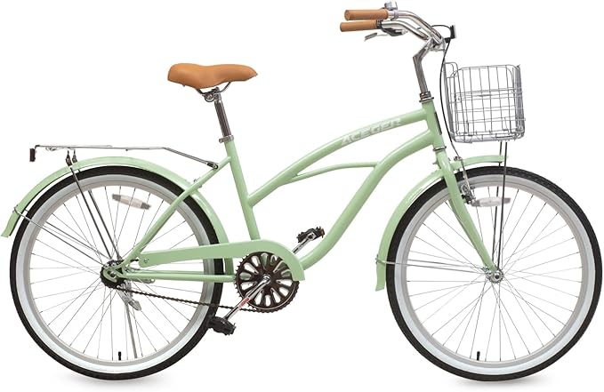 ACEGER 24 26 Inch Women Beach Cruiser Bike, Single Speed and 7 Speed, Adult Hybrid Bike Commuter Bicycle, Hi-Ten Steel Frame with Adjustable Handlebar and Saddle, Multiple Colors