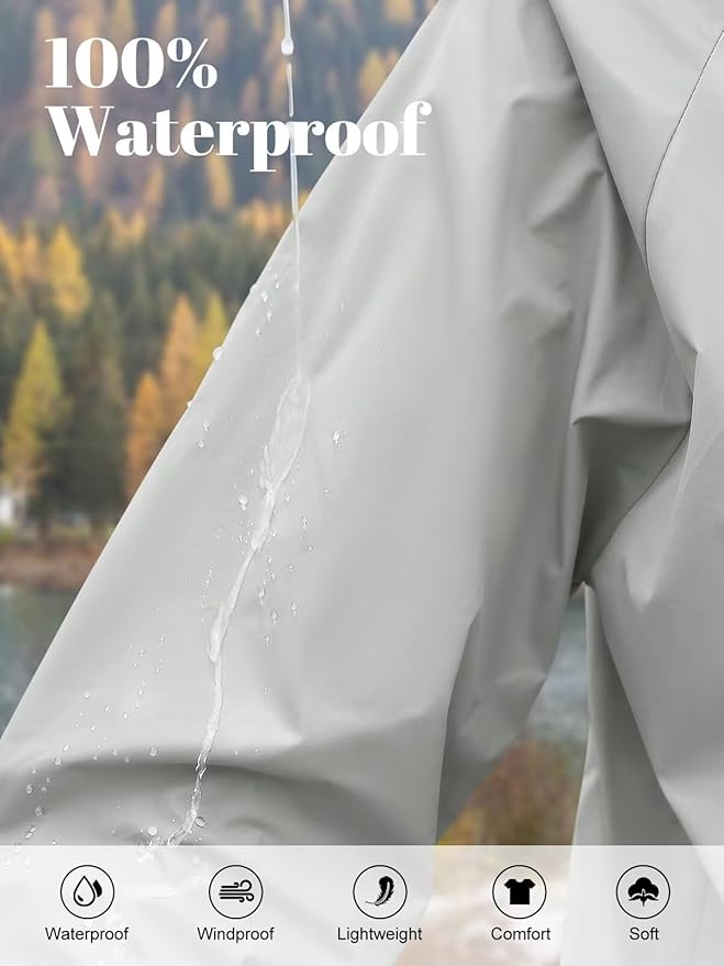 PITINAN Lightweight Rain Jacket Women Packable Wind Breaker Light Rain Jacket Women Waterproof Travel Raincoat S-XXL