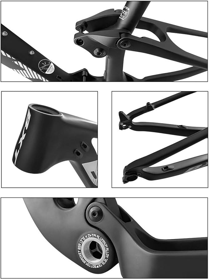 29er Full Suspension Mountain Bike Frame 16/17/19/21inch Carbon Disc Brake Bike Frame XC Soft Tail Enduro Frame Thru-Axle 12 * 142MM/Quick Release 9 * 135MM Travel 100mm(Silver,29 * 17")
