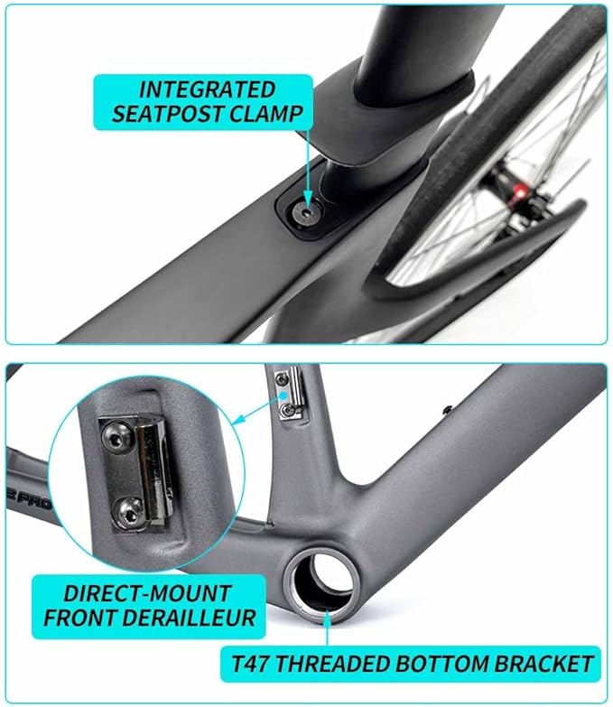 Carbon Fiber Disc Brake Frame 700c Road Bike Frameset 46CM/48CM/50CM/52CM/54CM Aero Race Frame Thru Axle F12×100mm R12×142mm Internal Routing T47