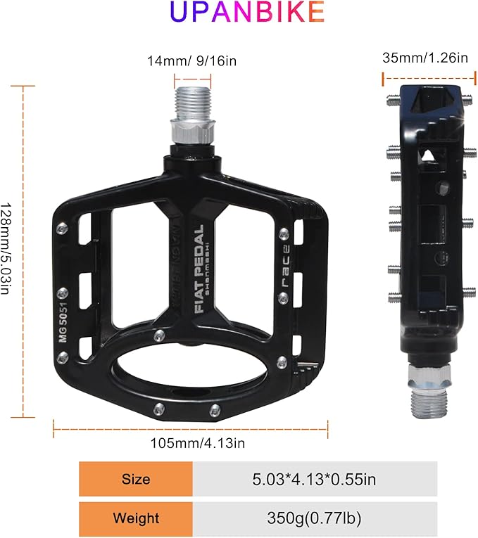 UPANBIKE Magnesium Alloy Bike Pedals 9/16'' Spindle Bearing High-Strength Non-Slip Large Flat Platform for Mountain Bike Road Bicycle