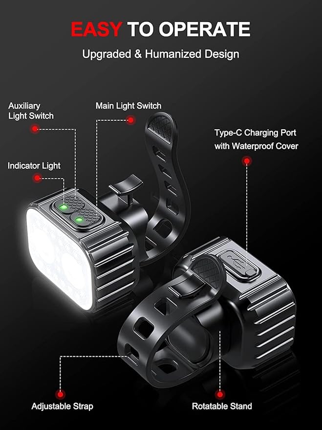 Bike Lights Super Bright, Rechargeable Bicycle Lights Set Multiple Modes, Waterproof Bike Lights for Night Riding/Cycling Safety, Front and Back Bike Reflectors Light, Long Battery Life