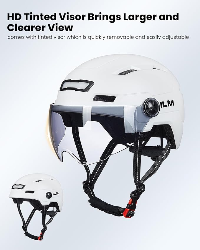 ILM Adult Bike Helmet with USB Rechargeable LED Front and Back Light Mountain&Road Bicycle Helmets for Men Women Removable Goggle Cycling Helmet E3-10L