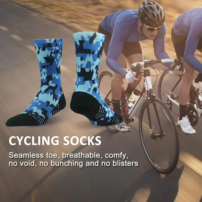 HUSO Cycling Socks for Men Women, Novelty Bike Socks Fun Running Basketball Athletic Crew Socks 3, 4, 7 Pairs