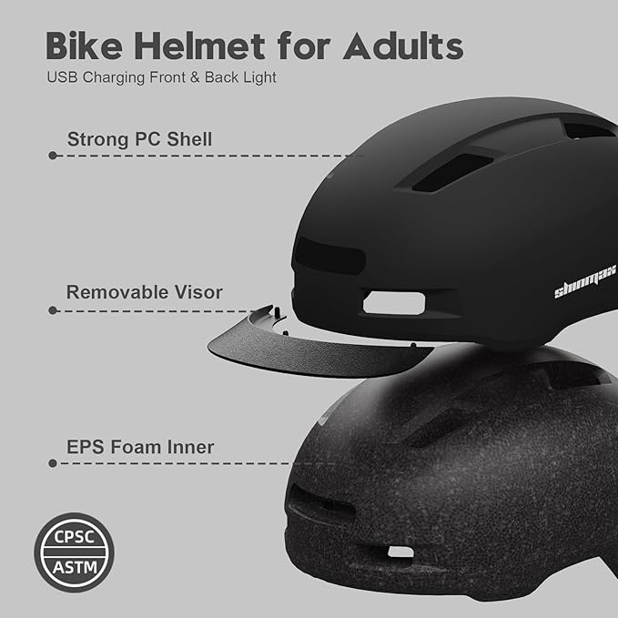 Bike Helmet, Shinmax Adult Cycling Helmet with USB Rechargeable LED Front and Back Light Bicycle Helmets for Men Women