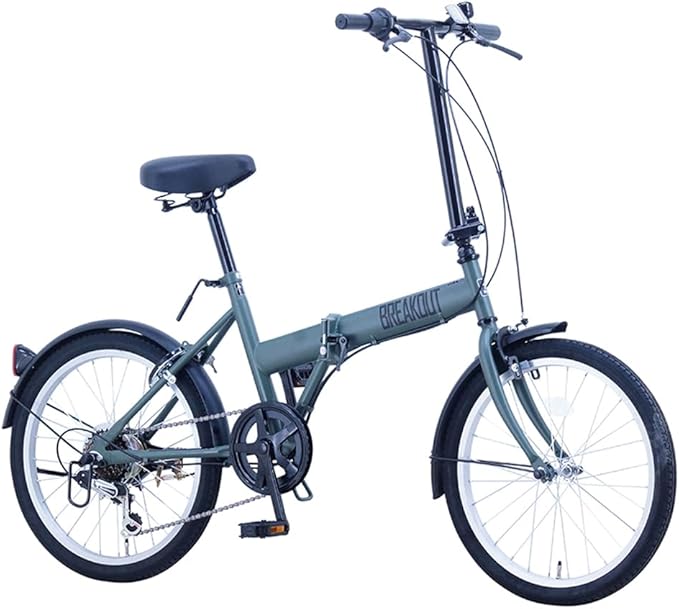 Sakai Cycle Breakout Folding 6 Speed Type Bicycle Adult Folding Shimano Exterior 6-Speed Gear with Keys, 20 Inches BROF206 Flat Olive