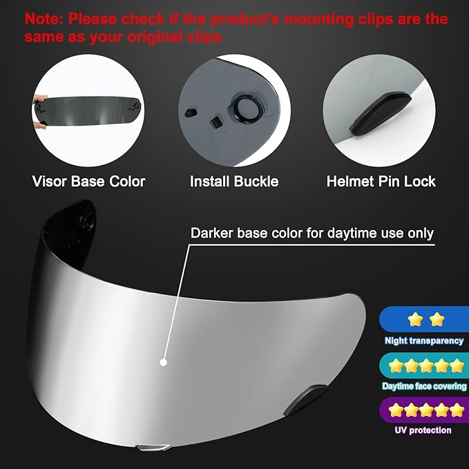 PSLER Qualifier Visor- Qualifier DLX Helmet Visor Motorcycle Face Shield Accessories Replacement for Bell Qualifier/Star/Vortex/RS-1/Revolver,Silver-Mirror