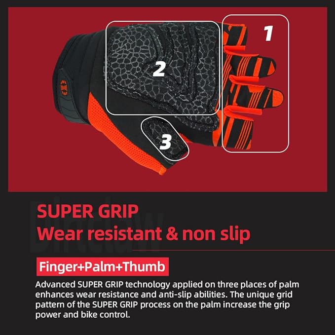 Seibertron Unisex BMX MX ATV MTB Racing Mountain Bike Bicycle Cycling Off-Road/Dirt Bike Gloves Road Racing Motorcycle Motocross Sports Gloves Touch Recognition Full Finger Glove