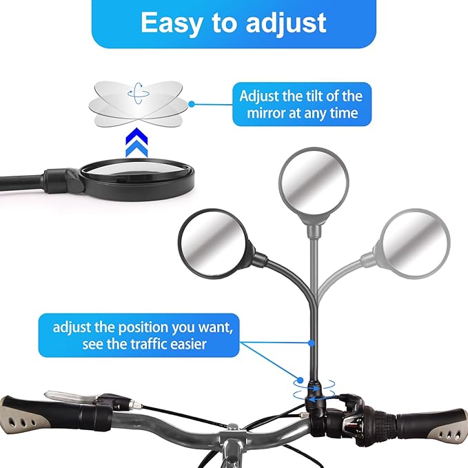 HOMEE Bike Mirror, 2 Pack Rear View Mirror 360°Rotatable Shockproof Adjustable Handlebar Bicycle Rearview Mirrors for Mountain Road Bike Electric Bicycle