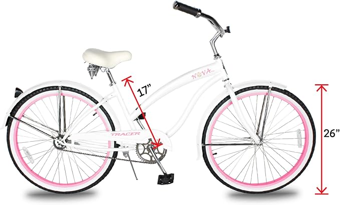 Tracer Nova Beach Cruiser Bike for Women,26 Inch Wheels,Hi Ten Steel Frame,1 Speed,Coaster Brake,Hybrid Bike for Adults,Complete Cruiser Bikes,White