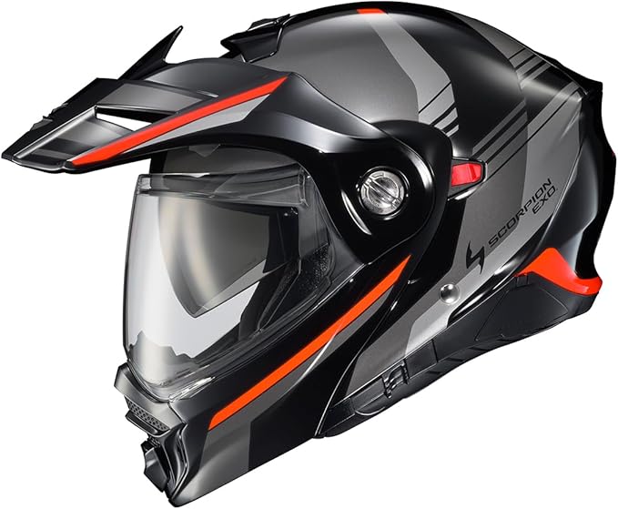 ScorpionEXO AT960 Modular Adventure Street Motorcycle Helmet with Bluetooth Ready Speaker Pockets DOT ECE Approved Monk (Black/Red - X-Large)