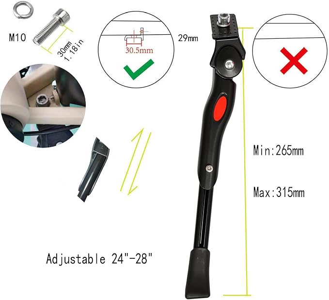 Adjustable Aluminum Alloy Bike Kickstand, Fits 24-29 inch Bikes, for Mountain, Road, E-Bikes