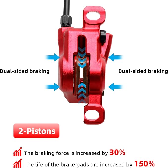 2-Pistons MTB Disc Brake Set Hydraulic Disc Brake Kit Left Rear Right Front with 160mm Rotors Aluminum Alloy Hydraulic Brake Fit for Mountain Bike E-Bike Fat Bike (Red)