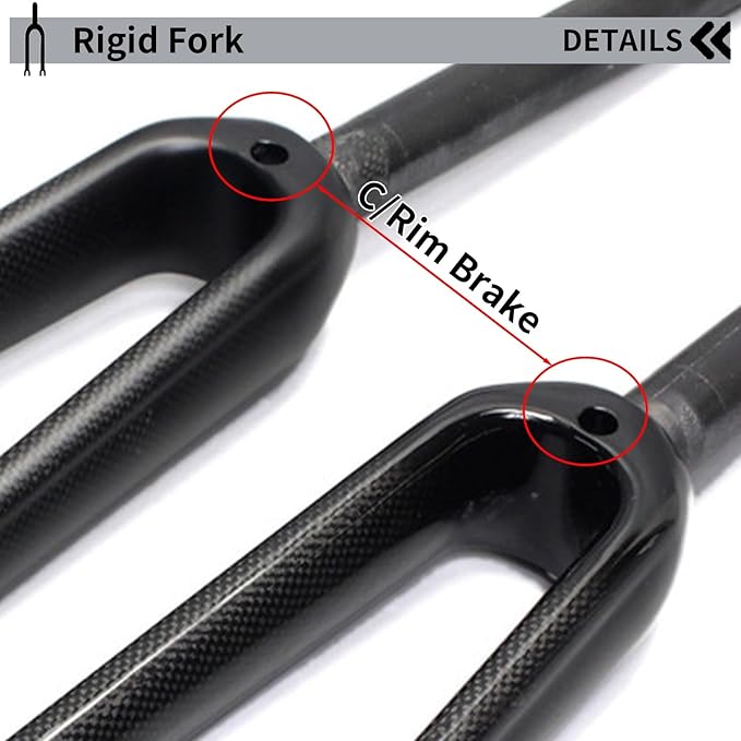 650C/700C Carbon Fiber Road Bike Rigid Fork 1-1/8" Straight Tube Rim Brake Quick Release 100mm Light Bike Front Fork