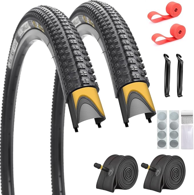 SIMEIQI 2 Pack 24/26/27.5x1.95 26x2.1 29x2.125 Inch Anti-Puncture Tires for Mountain Bike and Tubes Folding Replacement Bicycle Tyres for Hybrid Trails Commuter City Road